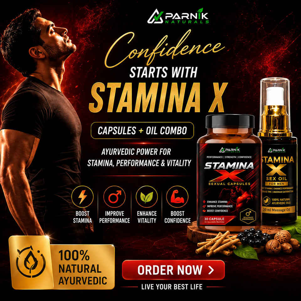 Parnik Naturals Stamina X Wellness Combo for Men | Premium Ayurvedic Capsules & Herbal Massage Oil | Energy, Vitality, Confidence & Men's Wellness Support