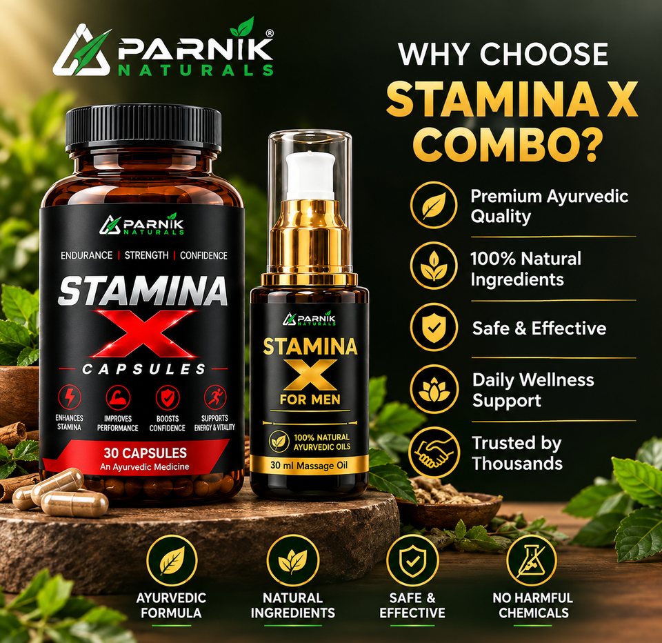 Parnik Naturals Stamina X Wellness Combo for Men | Ayurvedic-Inspired Herbal Capsules & 30ml Massage Oil | Daily Herbal Wellness Routine