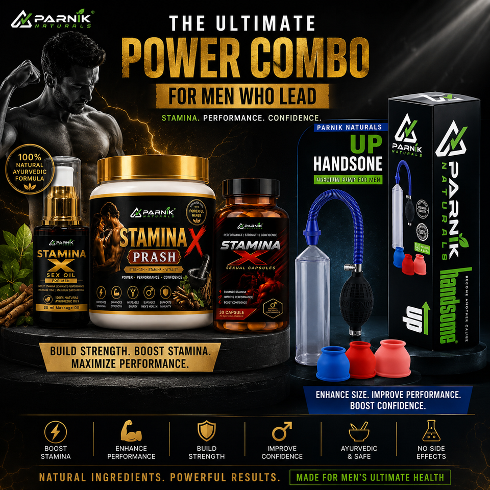 Parnik Naturals Ultimate Men's Wellness Combo | Stamina X Prash, Capsules, Massage Oil & Vacuum Pump