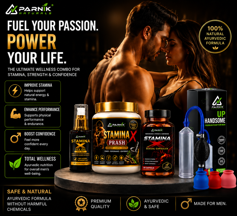 Parnik Naturals Ultimate Men's Wellness Combo | Stamina X Prash, Capsules, Massage Oil & Vacuum Pump
