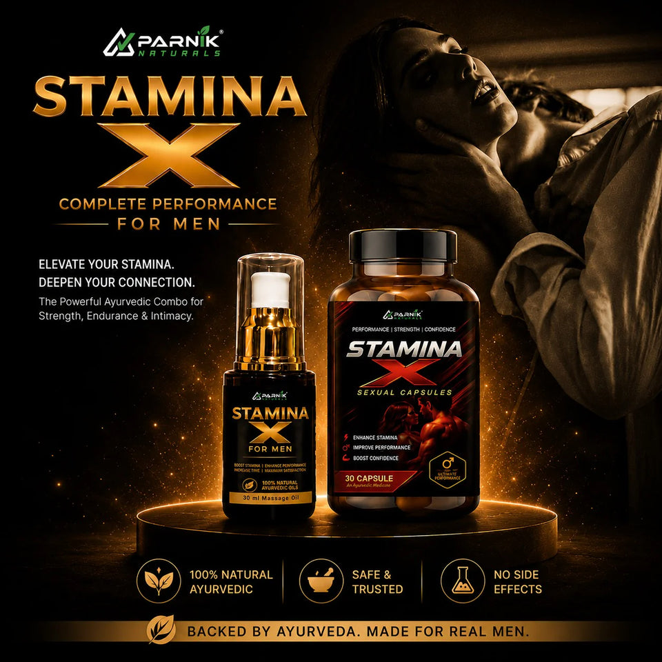 Parnik Naturals Stamina X Wellness Combo for Men | Premium Ayurvedic Capsules & Herbal Massage Oil | Energy, Vitality, Confidence & Men's Wellness Support