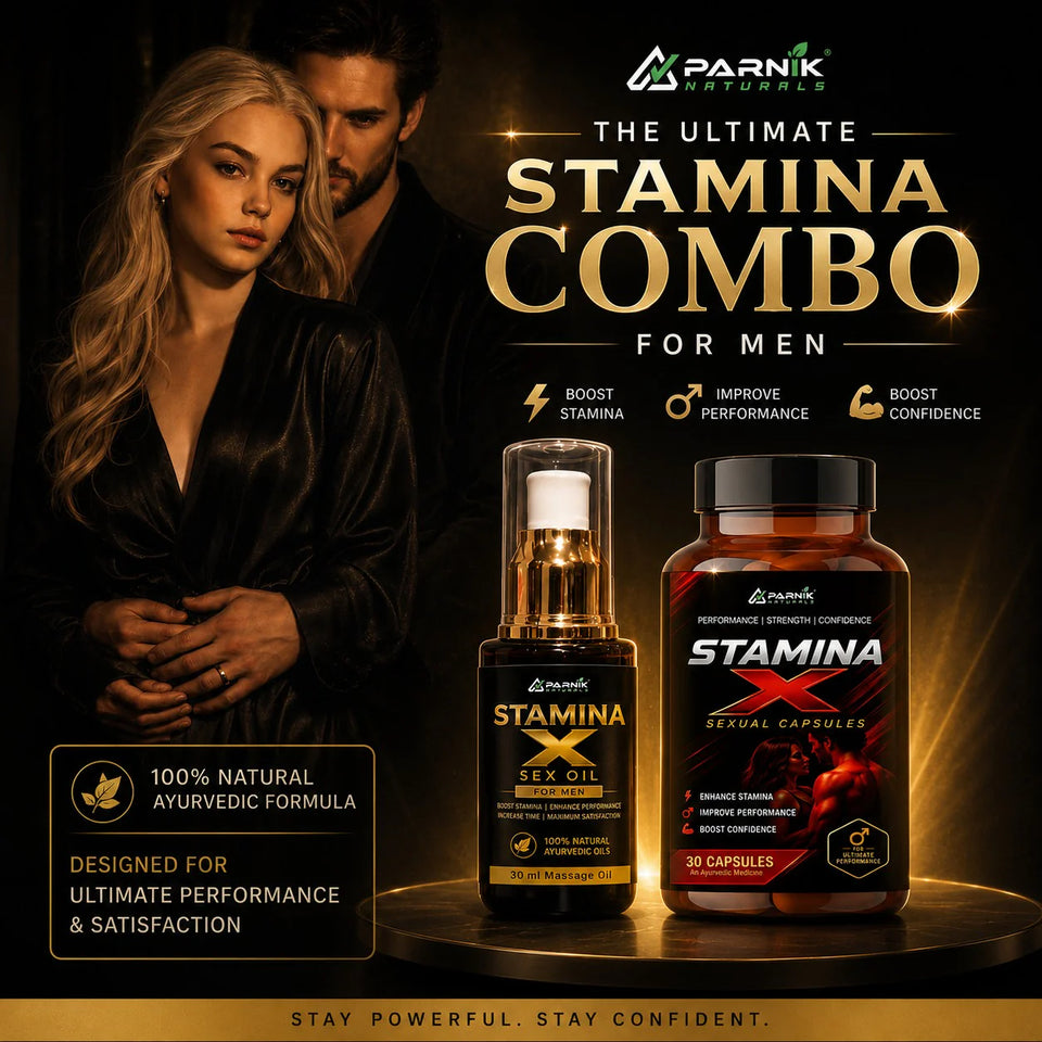 Parnik Naturals Stamina X Wellness Combo for Men | Premium Ayurvedic Capsules & Herbal Massage Oil | Energy, Vitality, Confidence & Men's Wellness Support