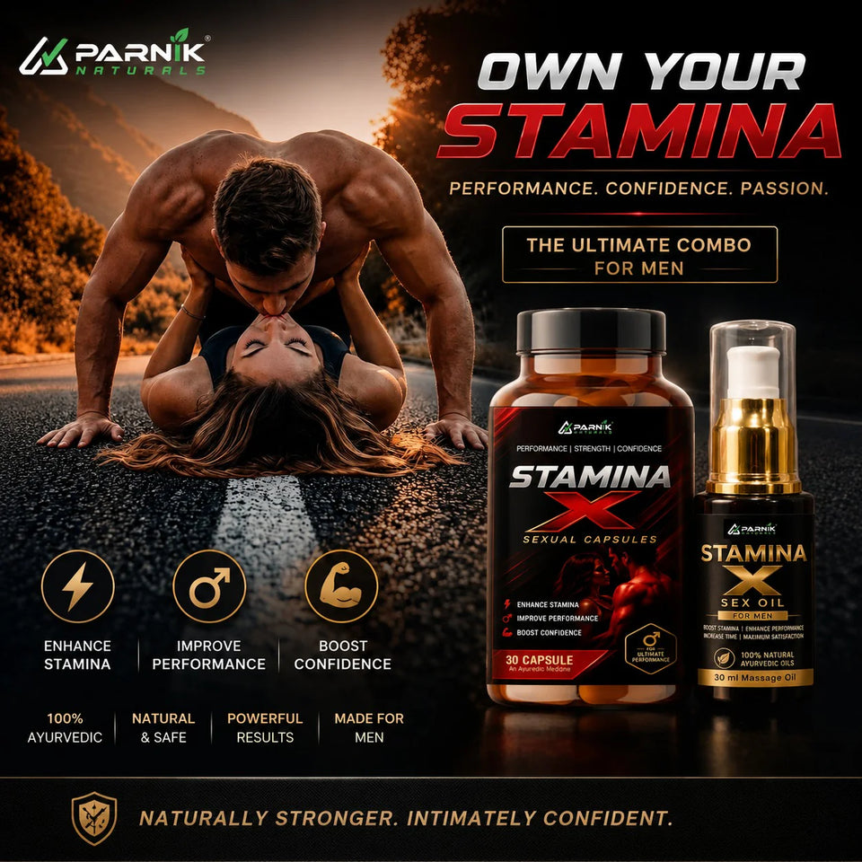 Parnik Naturals Stamina X Wellness Combo for Men | Premium Ayurvedic Capsules & Herbal Massage Oil | Energy, Vitality, Confidence & Men's Wellness Support