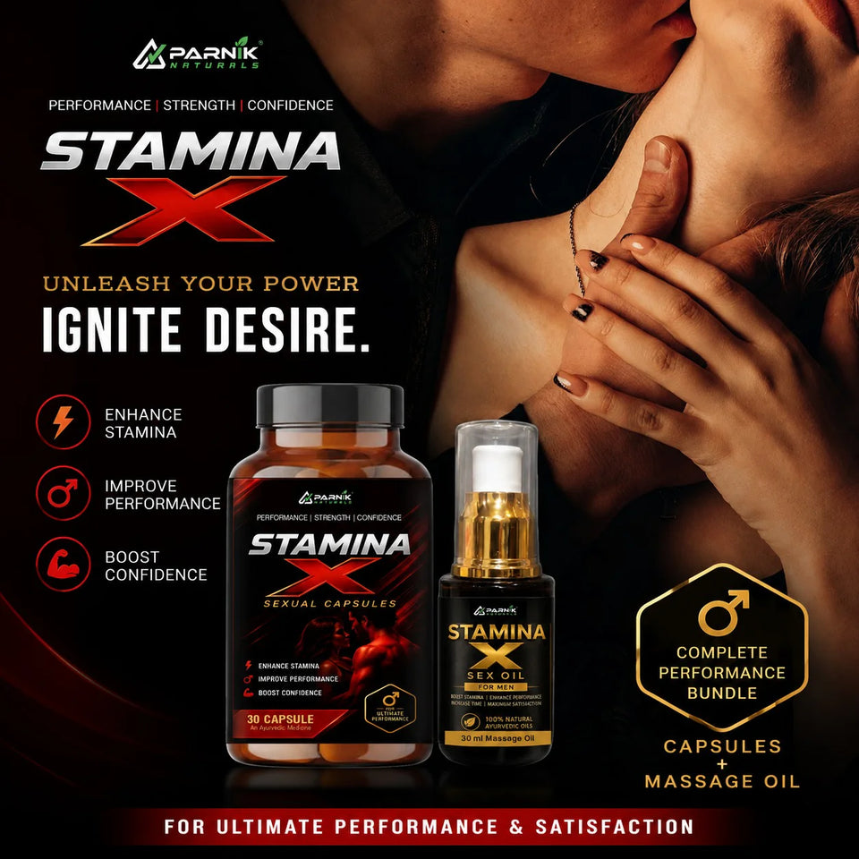 Parnik Naturals Stamina X Wellness Combo for Men | Premium Ayurvedic Capsules & Herbal Massage Oil | Energy, Vitality, Confidence & Men's Wellness Support