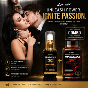 Parnik Naturals Stamina X Wellness Combo for Men | Premium Ayurvedic Capsules & Herbal Massage Oil | Energy, Vitality, Confidence & Men's Wellness Support