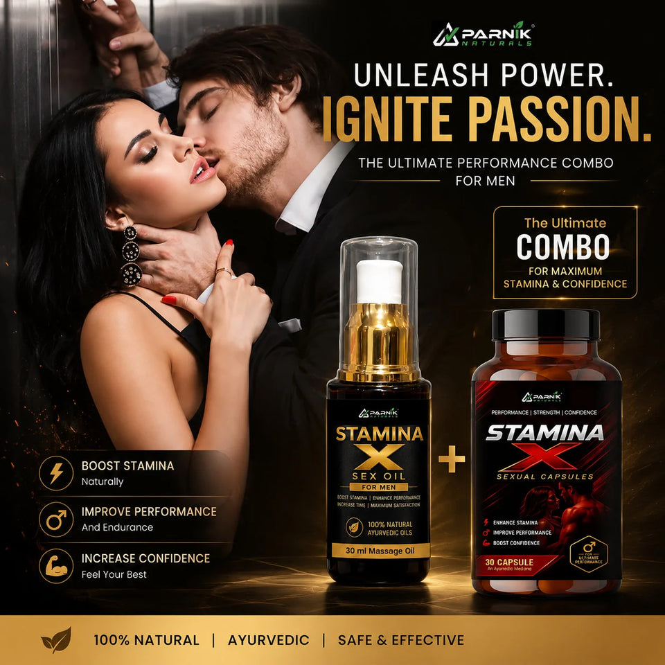 Parnik Naturals Stamina X Wellness Combo for Men | Premium Ayurvedic Capsules & Herbal Massage Oil | Energy, Vitality, Confidence & Men's Wellness Support
