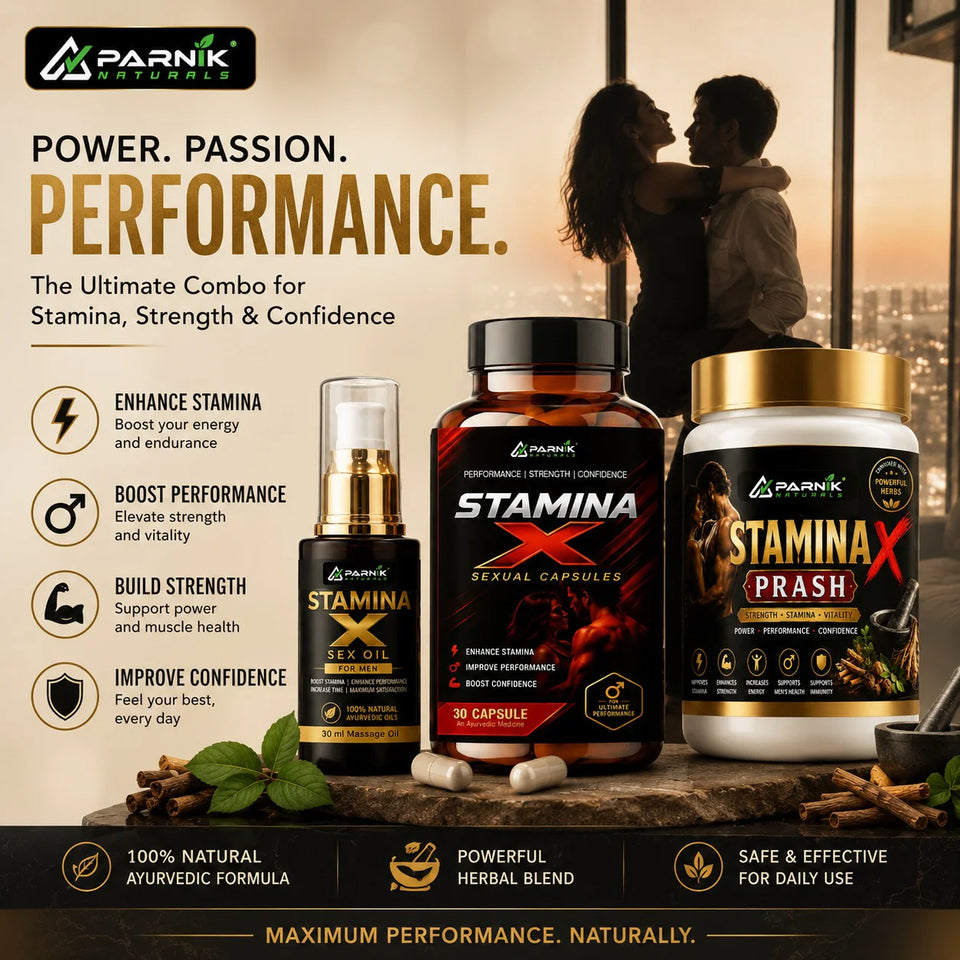 Parnik Naturals Ultimate Men's Wellness Combo | Stamina X Prash, Capsules, Massage Oil & Vacuum Pump