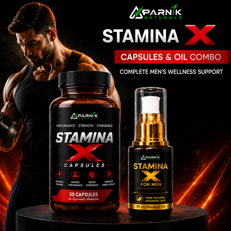 Parnik Naturals Stamina X Wellness Combo for Men | Ayurvedic-Inspired Herbal Capsules & 30ml Massage Oil | Daily Herbal Wellness Routine