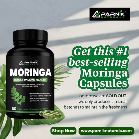 Parnik Naturals Moringa Capsules 60 | 100% Pure Moringa Oleifera Extract | Natural Energy & Immunity Booster | Organic Herbal Supplement for Detox, Weight Management & Vitality